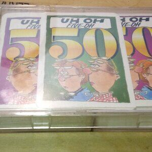 UH OH Five-OH Double Deck Playing Cards Plastic Case Gag Gift Turning 50 broke